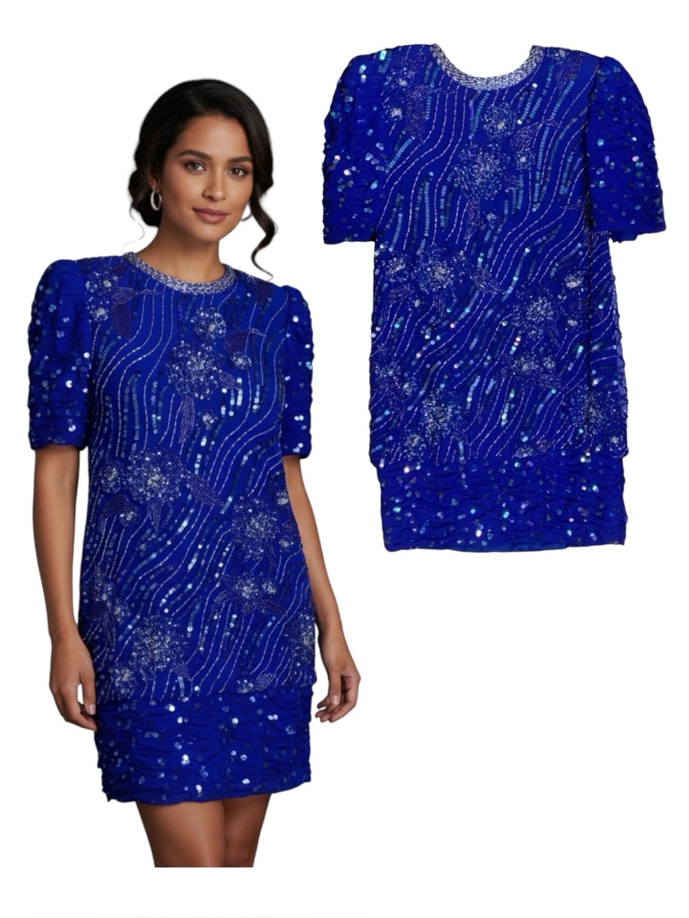 Vintage 🔥 80’s Silk Sequin and Beaded Dress Size Small